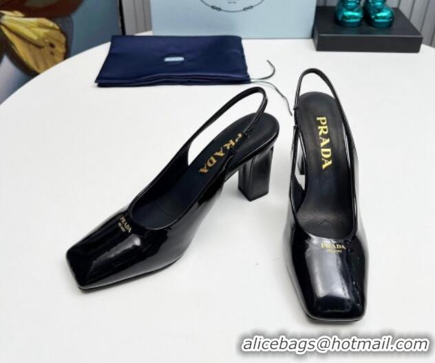 Popular Style Prada Patent leather high heel slingback pumps 9cm Black  1227013