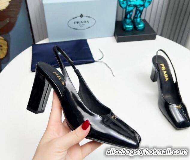 Popular Style Prada Patent leather high heel slingback pumps 9cm Black  1227013