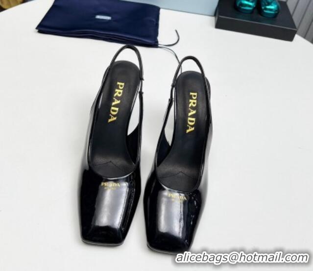 Popular Style Prada Patent leather high heel slingback pumps 9cm Black  1227013