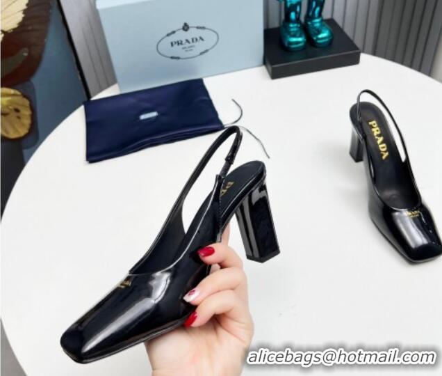 Popular Style Prada Patent leather high heel slingback pumps 9cm Black  1227013