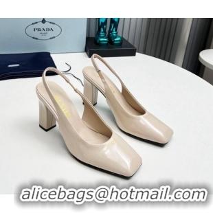 Unique Style Prada Patent leather high heel slingback pumps 9cm Light Beige 1227014