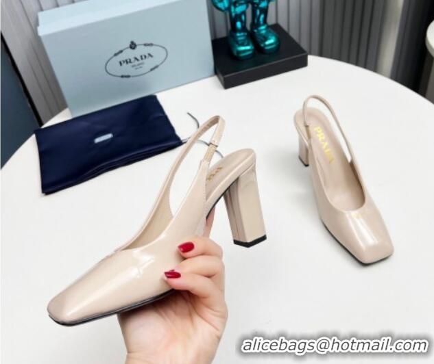 Unique Style Prada Patent leather high heel slingback pumps 9cm Light Beige 1227014