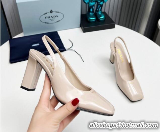 Unique Style Prada Patent leather high heel slingback pumps 9cm Light Beige 1227014