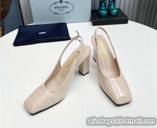 Unique Style Prada Patent leather high heel slingback pumps 9cm Light Beige 1227014