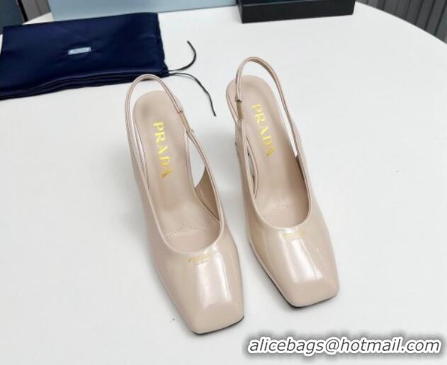 Unique Style Prada Patent leather high heel slingback pumps 9cm Light Beige 1227014