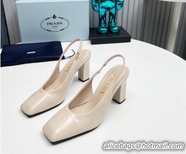 Unique Style Prada Patent leather high heel slingback pumps 9cm Light Beige 1227014