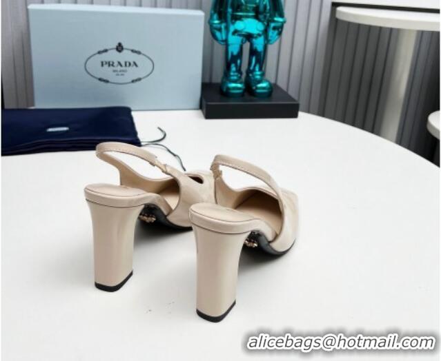 Unique Style Prada Patent leather high heel slingback pumps 9cm Light Beige 1227014