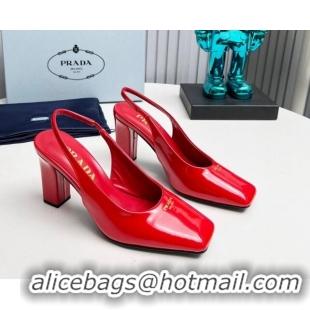 Charming Prada Patent leather high heel slingback pumps 9cm Red 1227015