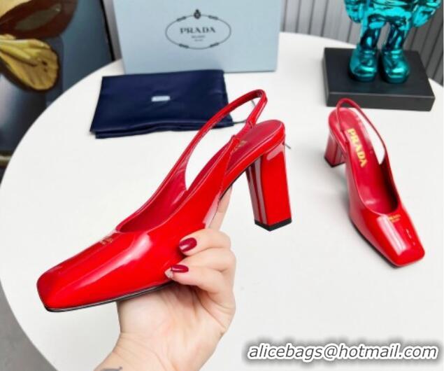 Charming Prada Patent leather high heel slingback pumps 9cm Red 1227015