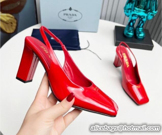 Charming Prada Patent leather high heel slingback pumps 9cm Red 1227015