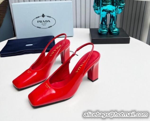 Charming Prada Patent leather high heel slingback pumps 9cm Red 1227015