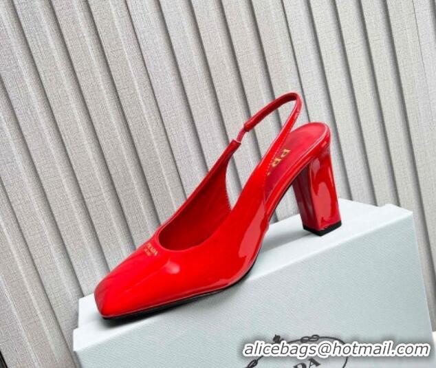 Charming Prada Patent leather high heel slingback pumps 9cm Red 1227015