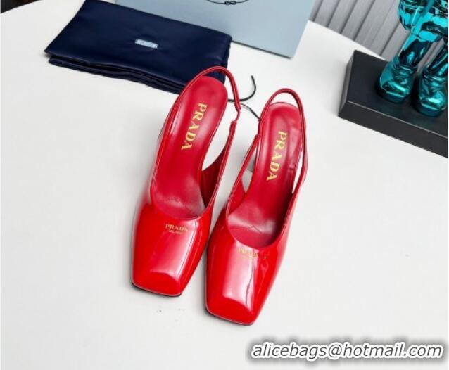 Charming Prada Patent leather high heel slingback pumps 9cm Red 1227015