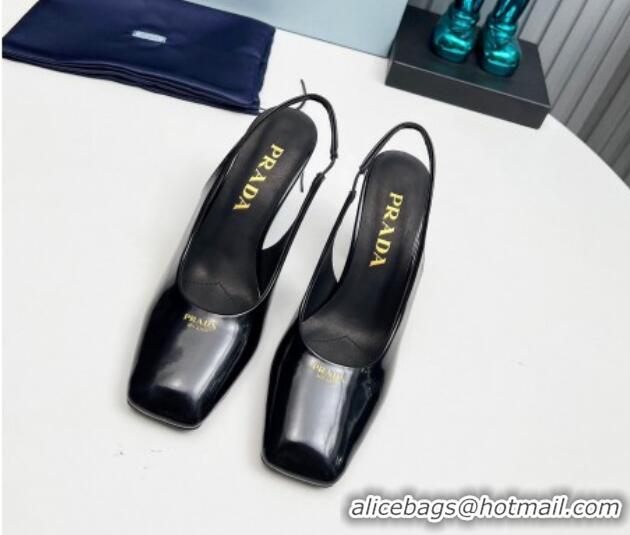 Good Quality Prada Brushed leather high heel slingback pumps 9cm Black 1227016