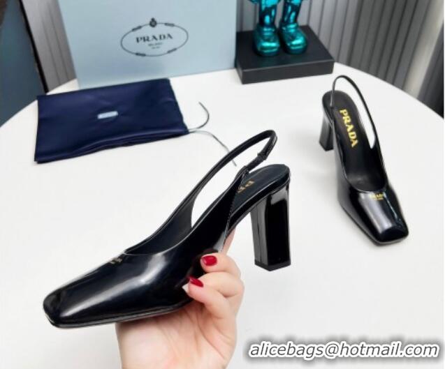 Good Quality Prada Brushed leather high heel slingback pumps 9cm Black 1227016