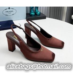 Low Price Prada Satin high heel slingback pumps 9cm Brown 1227018