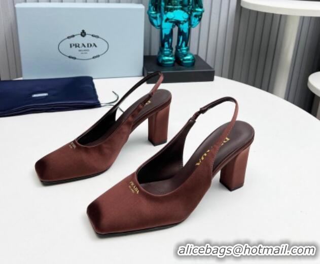 Low Price Prada Satin high heel slingback pumps 9cm Brown 1227018