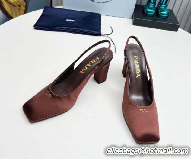 Low Price Prada Satin high heel slingback pumps 9cm Brown 1227018