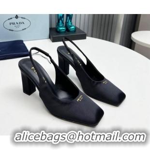 Shop Duplicate Prada Satin high heel slingback pumps 9cm Black 1227019