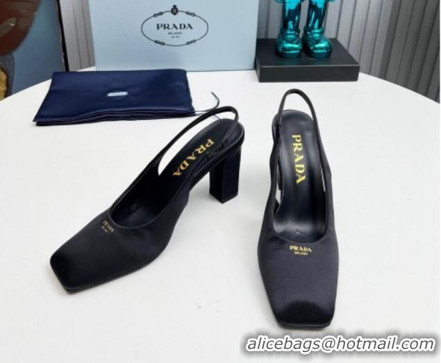 Shop Duplicate Prada Satin high heel slingback pumps 9cm Black 1227019