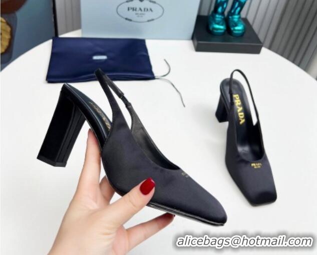 Shop Duplicate Prada Satin high heel slingback pumps 9cm Black 1227019