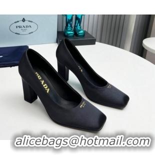 Top Design Prada Satin high heeled pumps 9cm Black 1227021