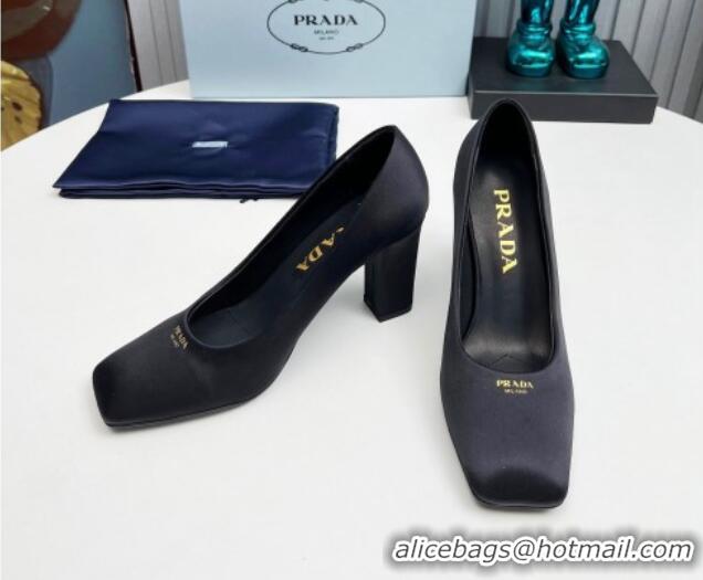 Top Design Prada Satin high heeled pumps 9cm Black 1227021