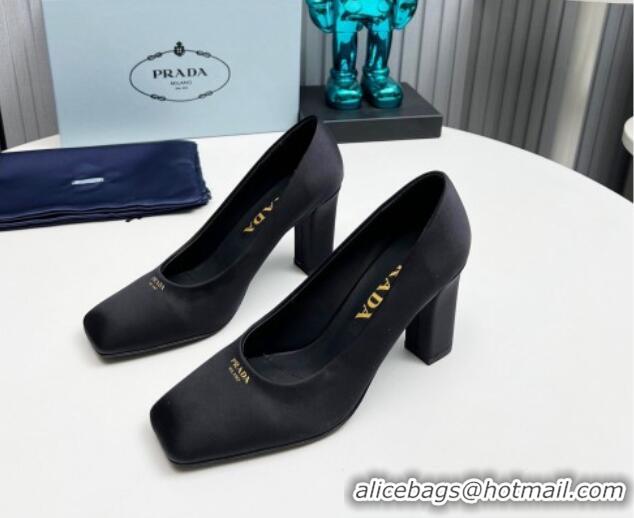 Top Design Prada Satin high heeled pumps 9cm Black 1227021