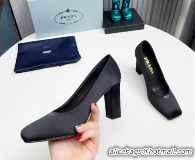 Top Design Prada Satin high heeled pumps 9cm Black 1227021