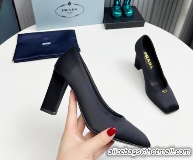 Top Design Prada Satin high heeled pumps 9cm Black 1227021