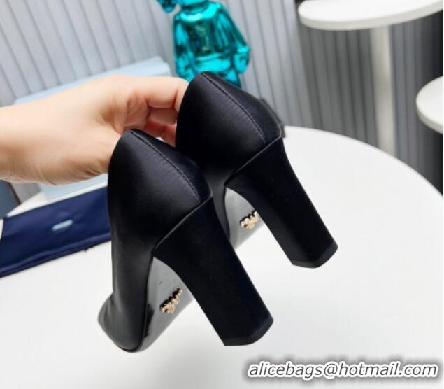 Top Design Prada Satin high heeled pumps 9cm Black 1227021