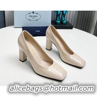 Pretty Style Prada Patent leather high heeled pumps 9cm Light Beige 1227023