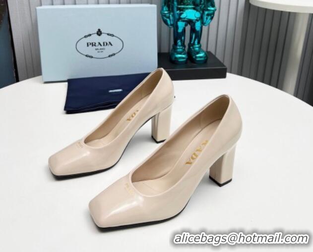 Pretty Style Prada Patent leather high heeled pumps 9cm Light Beige 1227023