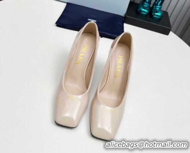 Pretty Style Prada Patent leather high heeled pumps 9cm Light Beige 1227023