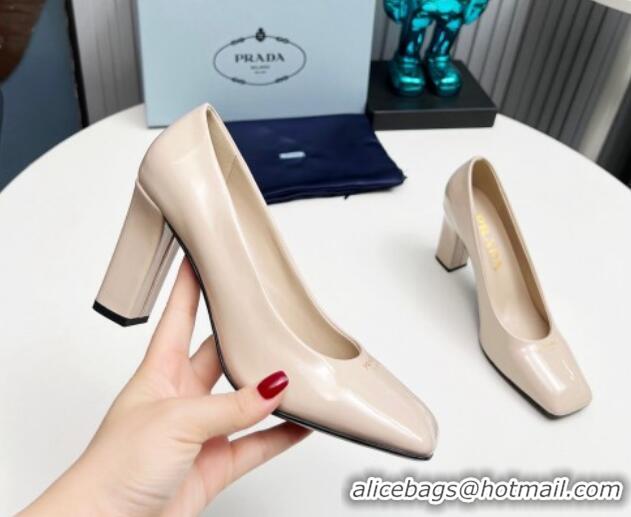 Pretty Style Prada Patent leather high heeled pumps 9cm Light Beige 1227023