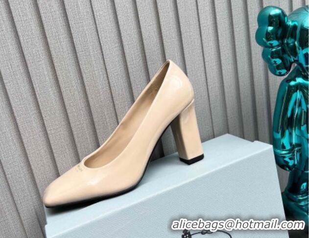 Pretty Style Prada Patent leather high heeled pumps 9cm Light Beige 1227023