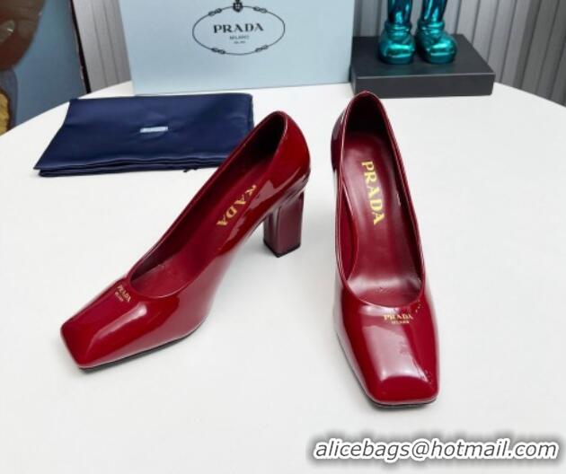 Sumptuous Prada Patent leather high heeled pumps 9cm Burgundy 1227024