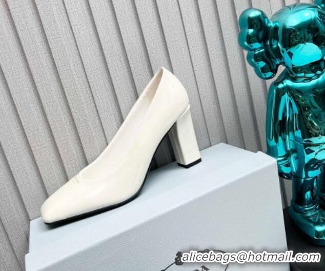 Top Grade Prada Patent leather high heeled pumps 9cm White 1227025