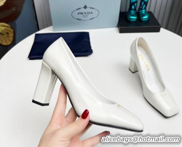 Top Grade Prada Patent leather high heeled pumps 9cm White 1227025