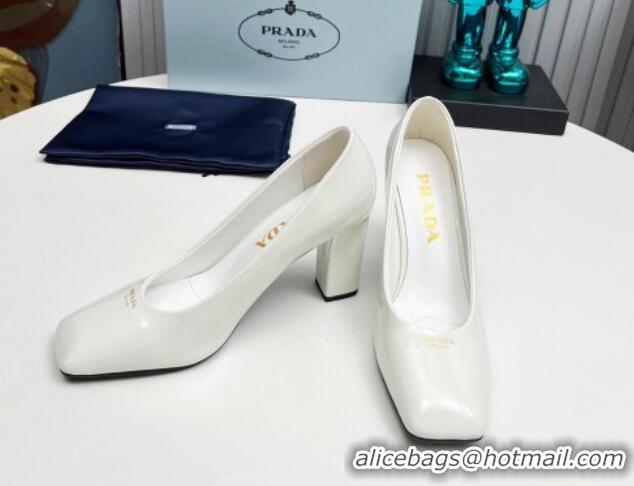 Top Grade Prada Patent leather high heeled pumps 9cm White 1227025