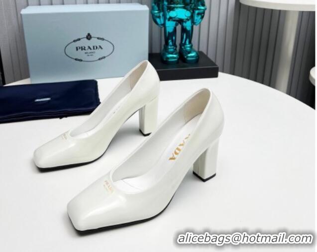 Top Grade Prada Patent leather high heeled pumps 9cm White 1227025