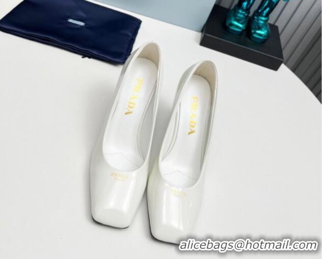 Top Grade Prada Patent leather high heeled pumps 9cm White 1227025