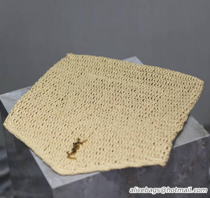 Top Design Saint Laurent Cassandre Raffia Large Envelope Pouch Y8974 Beige