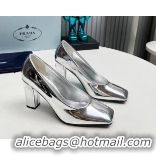 Good Looking Prada Patent leather high heeled pumps 9cm Silver 1227029