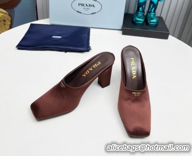 Grade Quality Prada Satin high heeled mules 9cm Brown 1227031