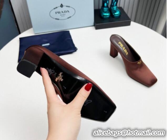 Grade Quality Prada Satin high heeled mules 9cm Brown 1227031