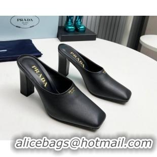 Popular Style Prada Calf leather high heeled mules 9cm Black 1227032