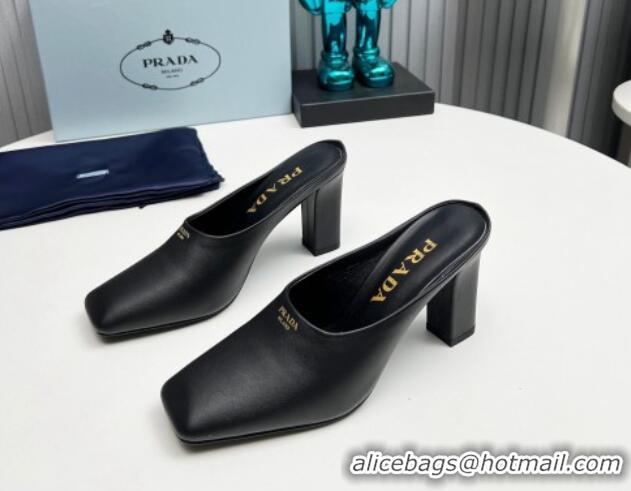 Popular Style Prada Calf leather high heeled mules 9cm Black 1227032