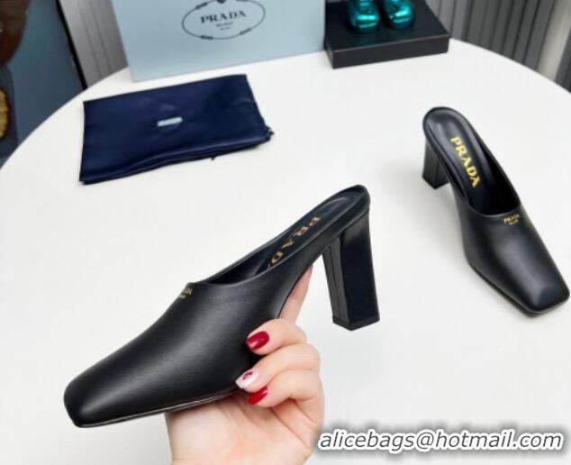 Popular Style Prada Calf leather high heeled mules 9cm Black 1227032