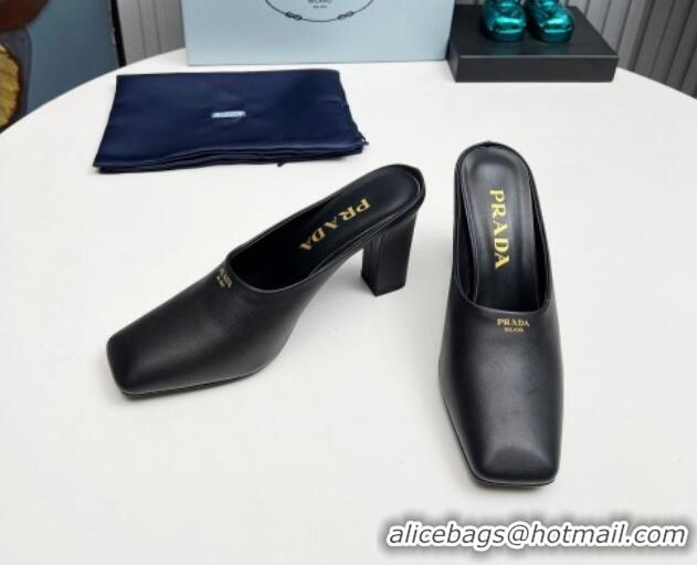 Popular Style Prada Calf leather high heeled mules 9cm Black 1227032